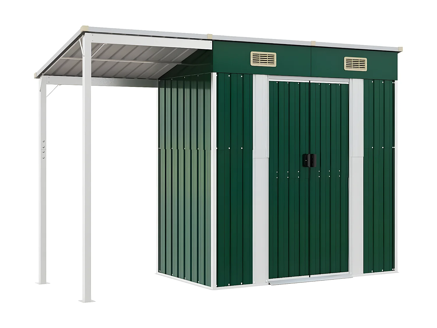 Abri de jardin avec toit prolongé vert 277x110,5x181 acier