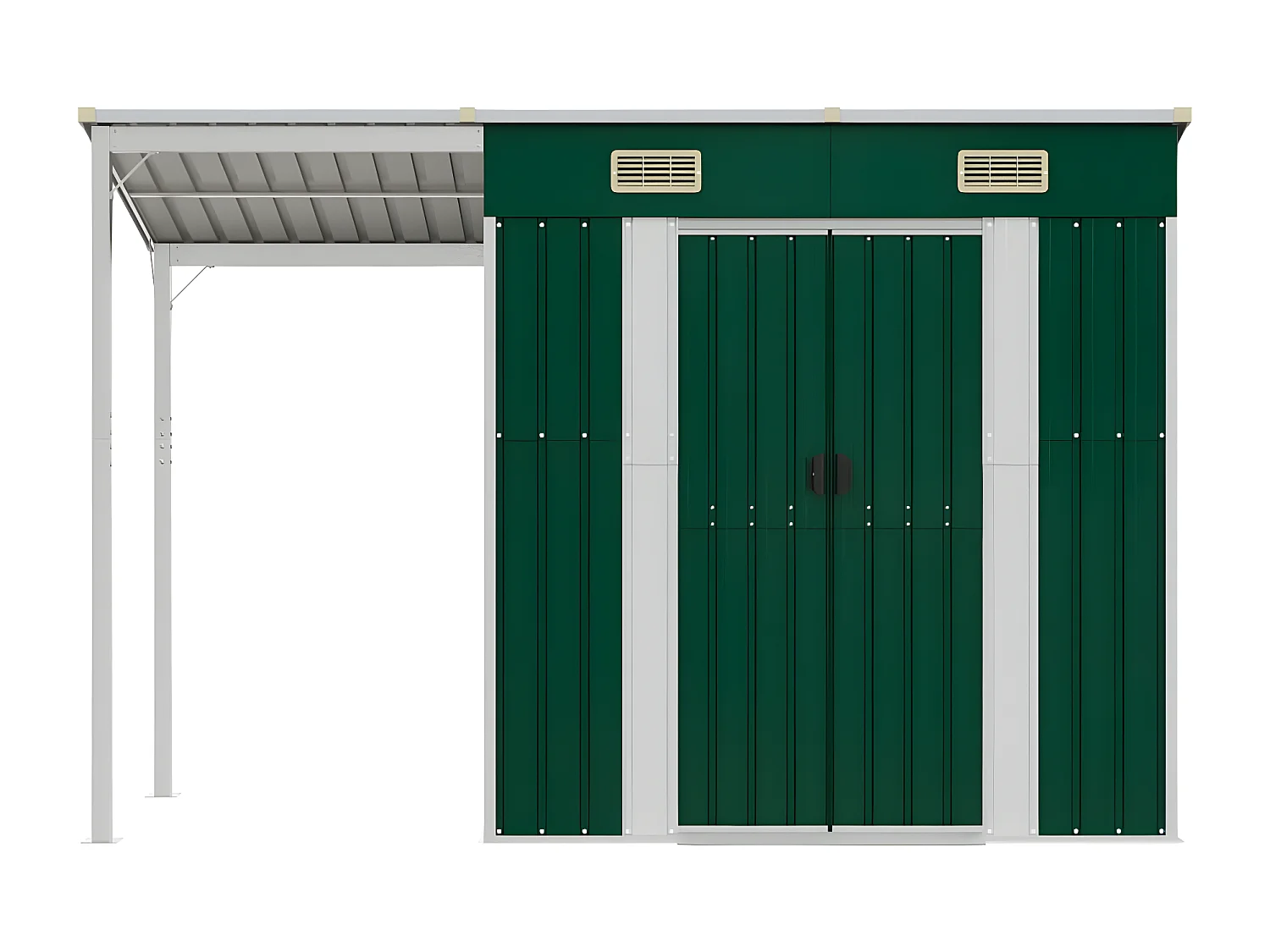 Abri de jardin avec toit prolongé vert 277x110,5x181 acier