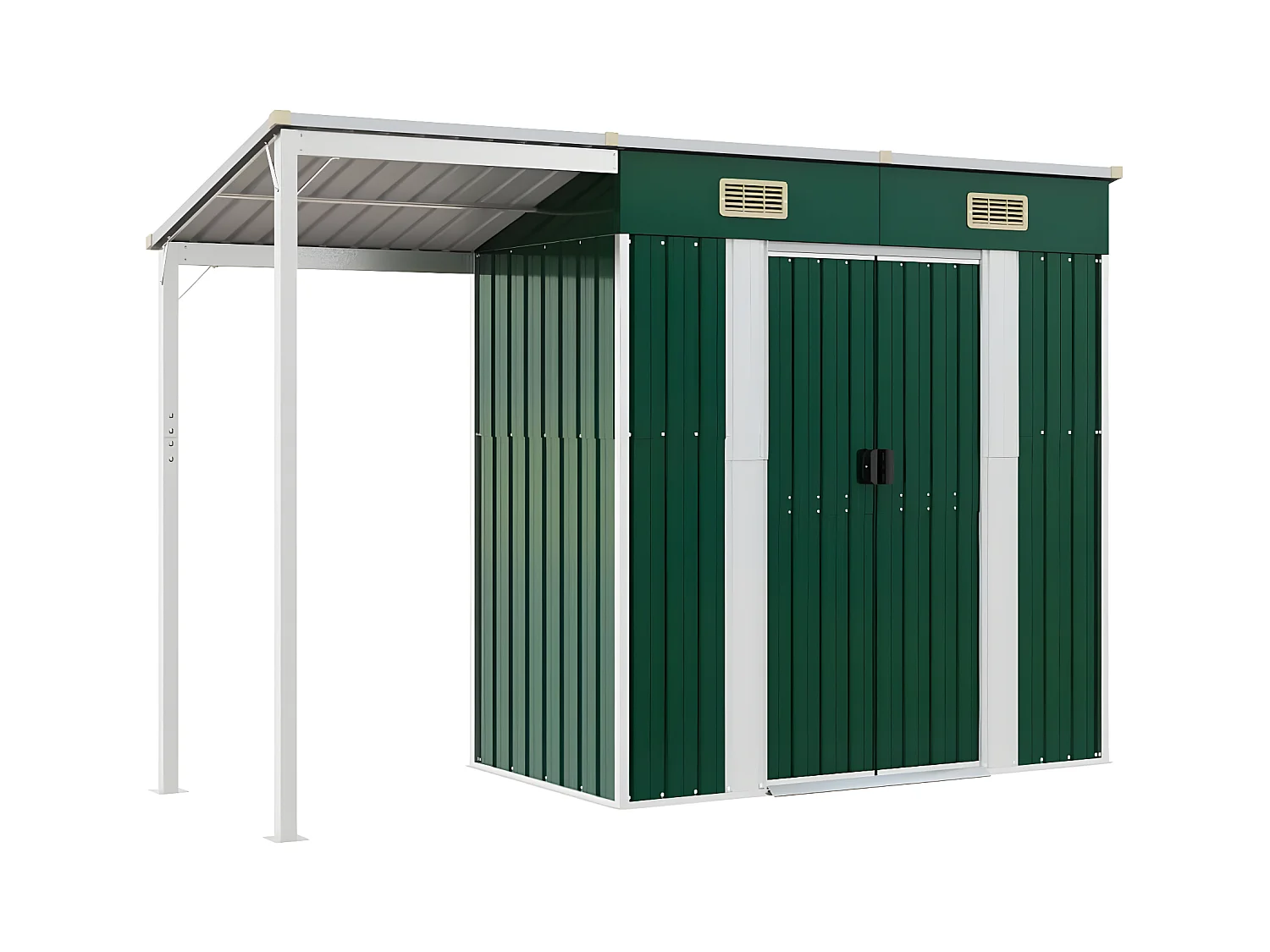 Abri de jardin avec toit prolongé vert 277x110,5x181 acier