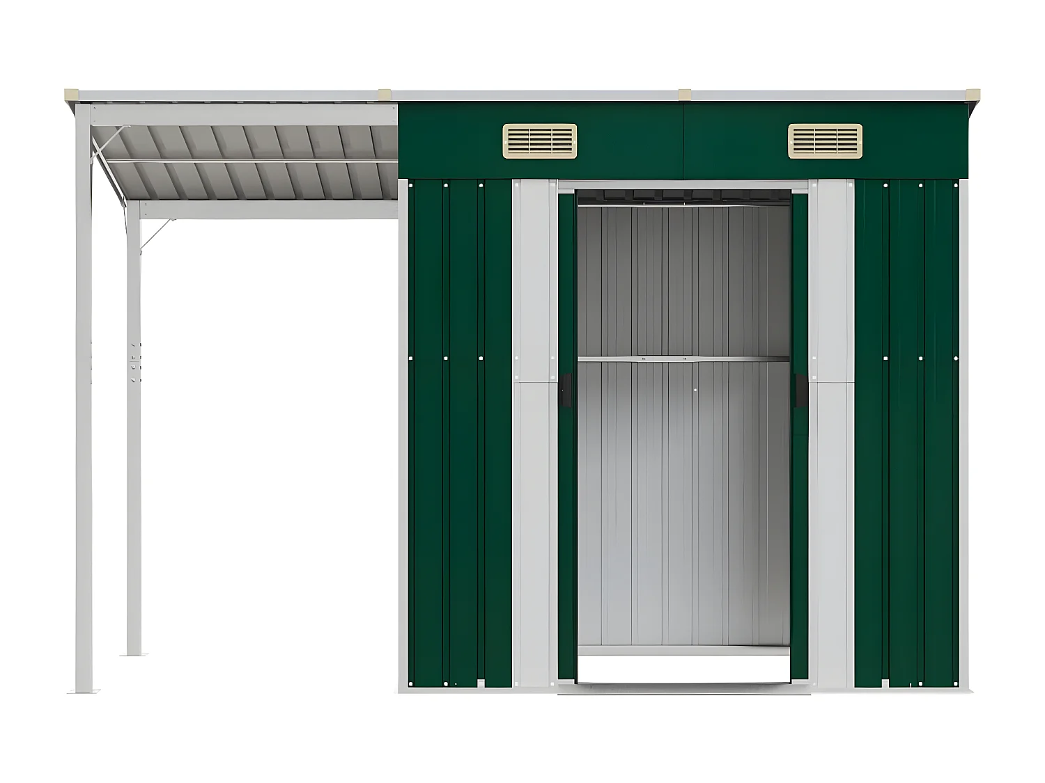 Abri de jardin avec toit prolongé vert 277x110,5x181 acier