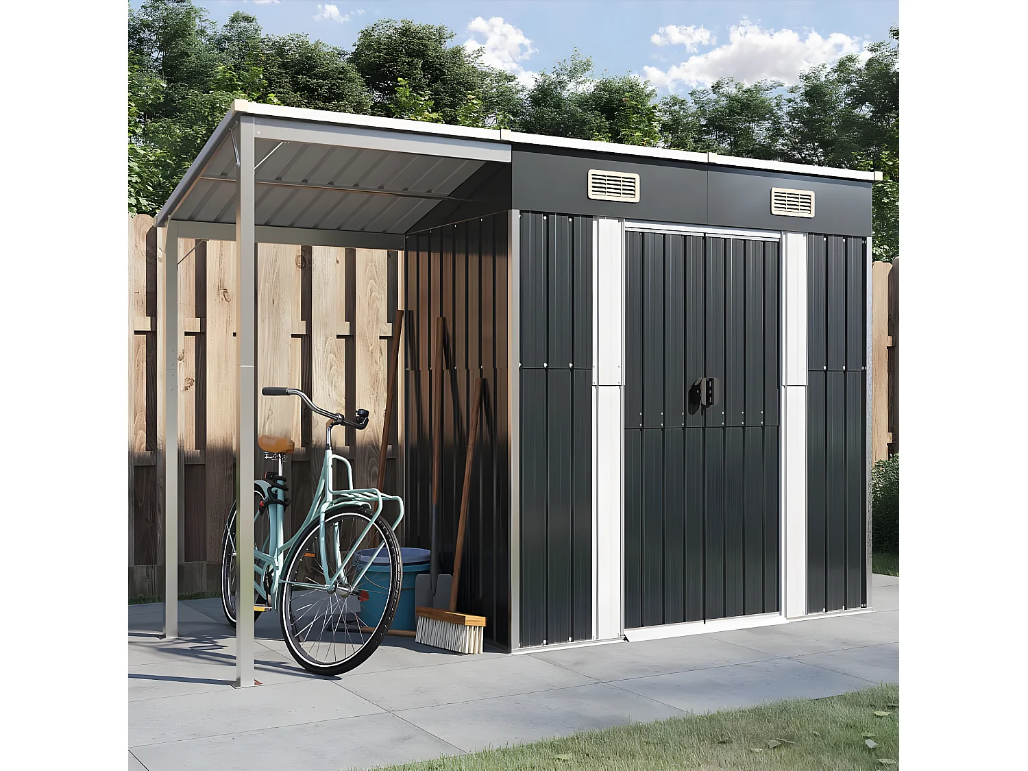 Abri de jardin avec toit prolongé anthracite 277x110,5x181