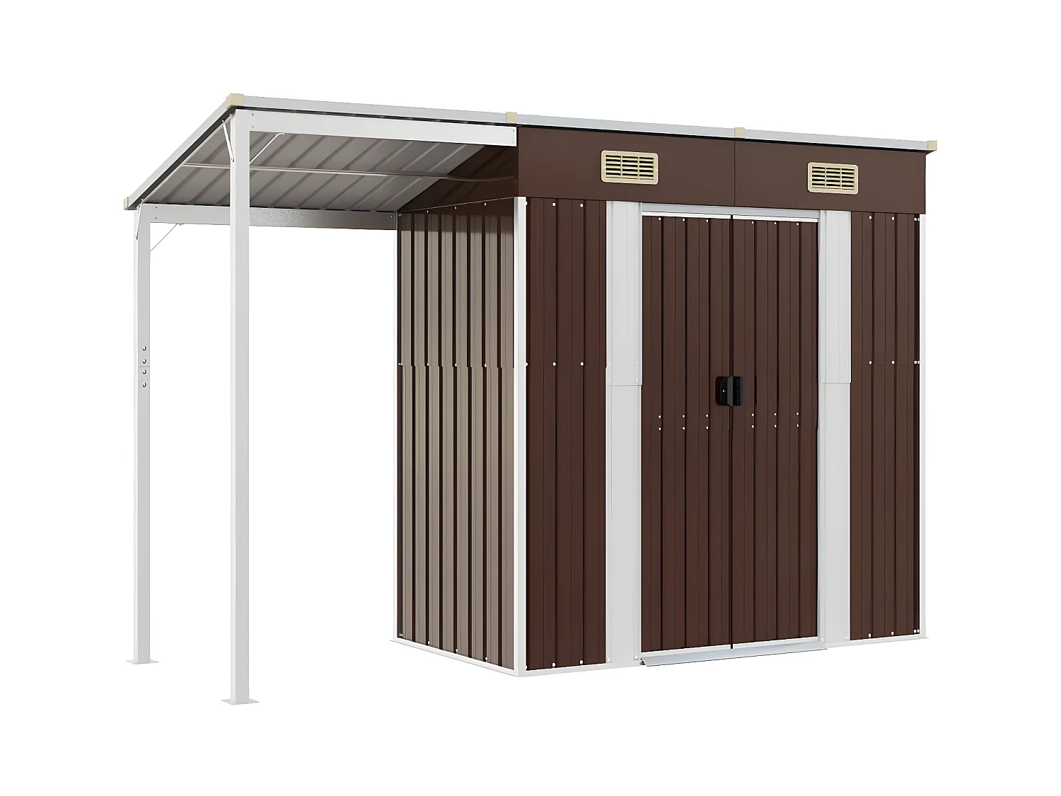 Abri de jardin avec toit prolongé marron 277x110,5x181 acier