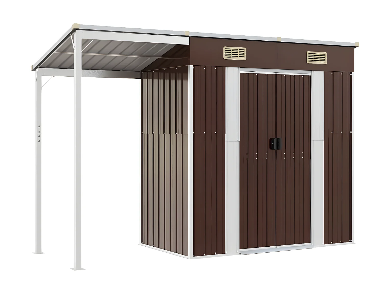 Abri de jardin avec toit prolongé marron 277x110,5x181 acier
