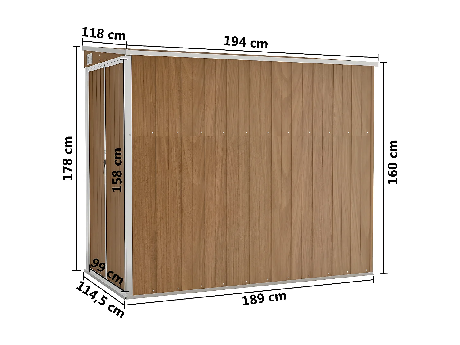 Abri de jardin mural Marron 118x194x178 Acier galvanisé