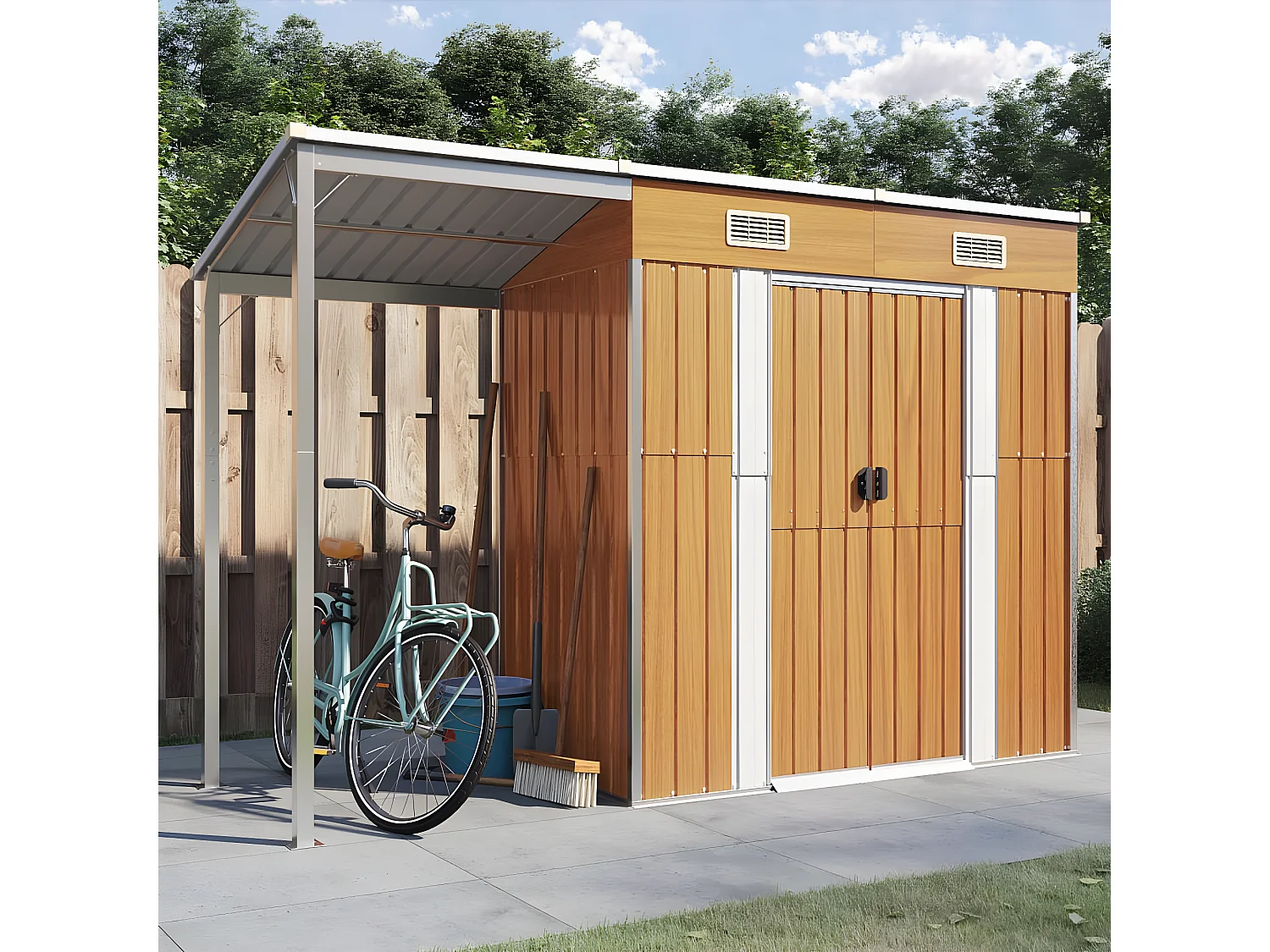 Abri de jardin avec toit prolongé marron clair 277x110,5x181