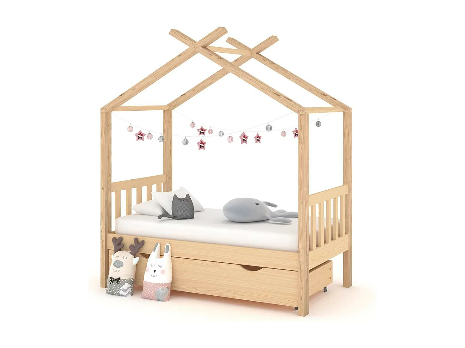 Kinderbedframe met lade massief grenenhout 70x140 cm