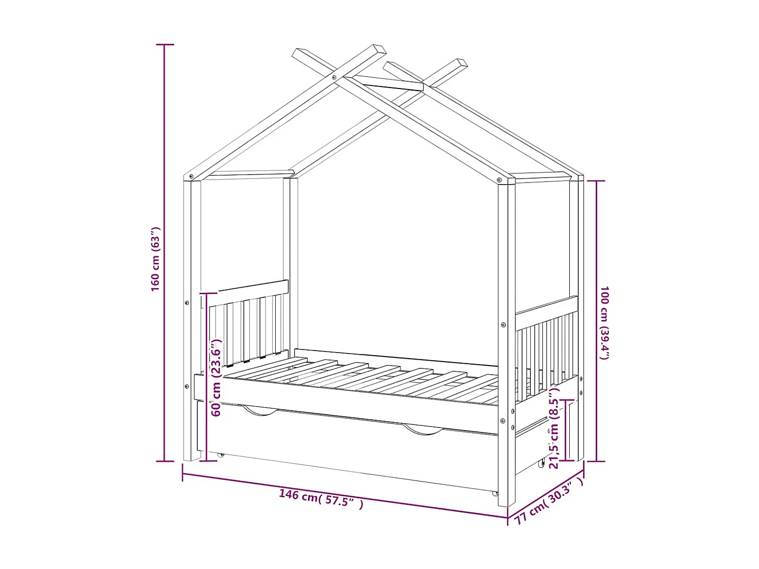 Giroletto per Bambini con Cassetto Legno Massello Pino 70x140cm