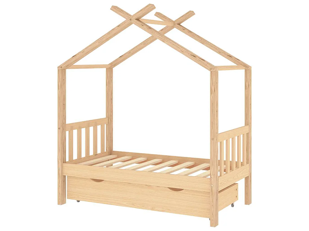 Cadre de lit d'enfant avec tiroir bois de pin massif 70x140 cm