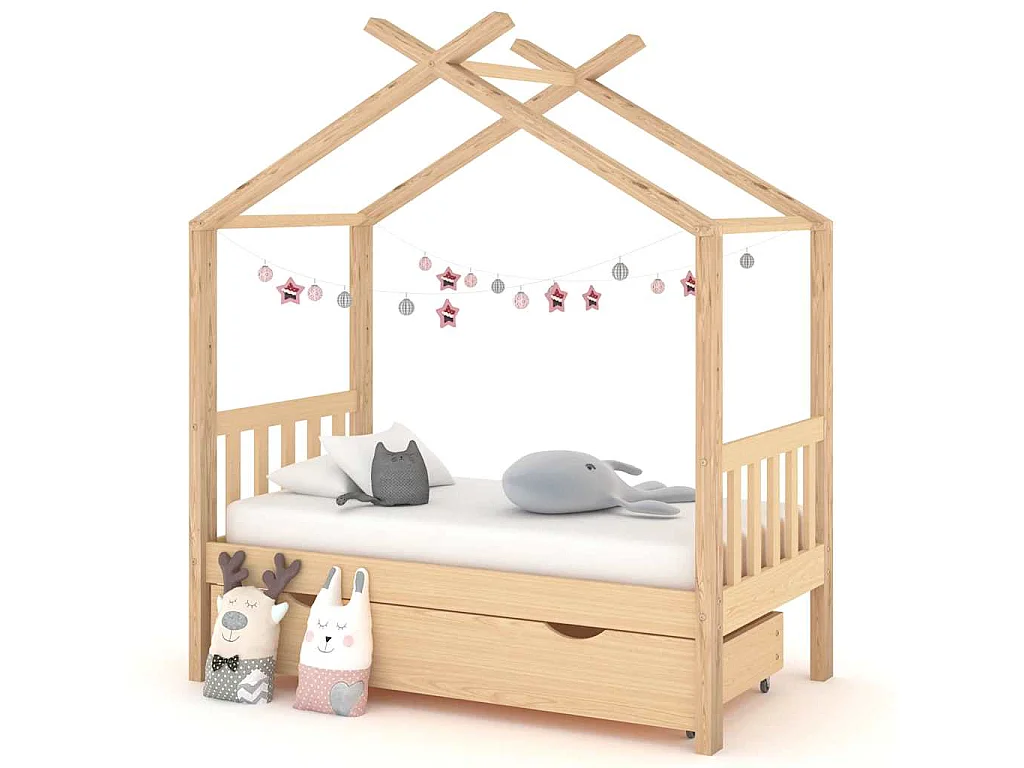 Cadre de lit d'enfant avec tiroir bois de pin massif 70x140 cm