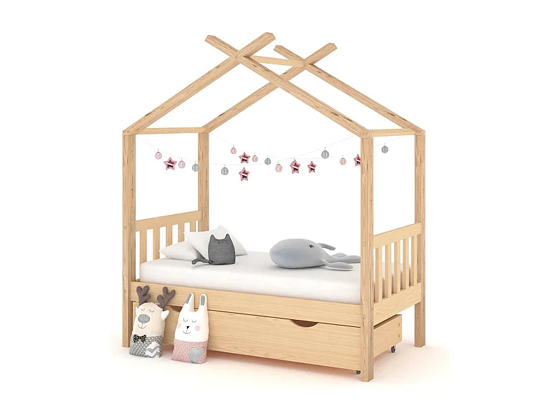 Cadre de lit d'enfant avec tiroir bois de pin massif 70x140 cm