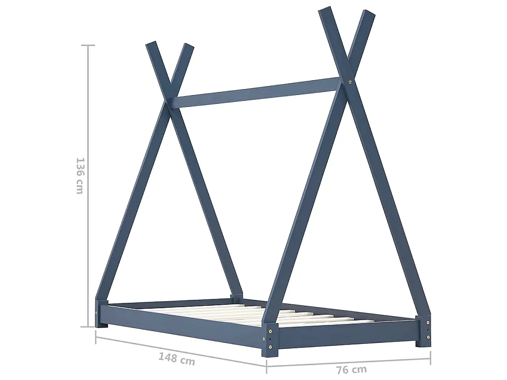 Cadre de lit d'enfant Gris Bois de pin massif 70x140 cm