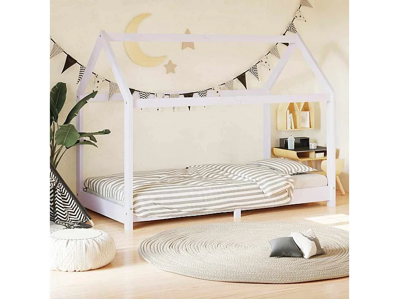 Kinderbedframe massief grenenhout wit 70x140 cm