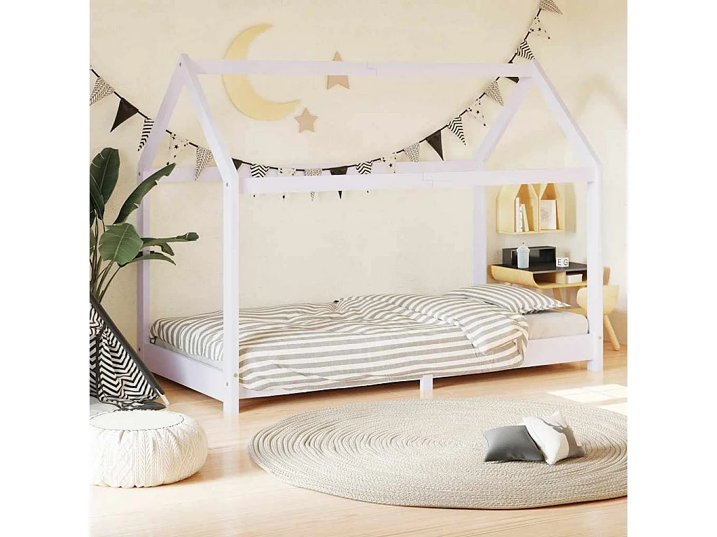 Kinderbedframe massief grenenhout wit 70x140 cm