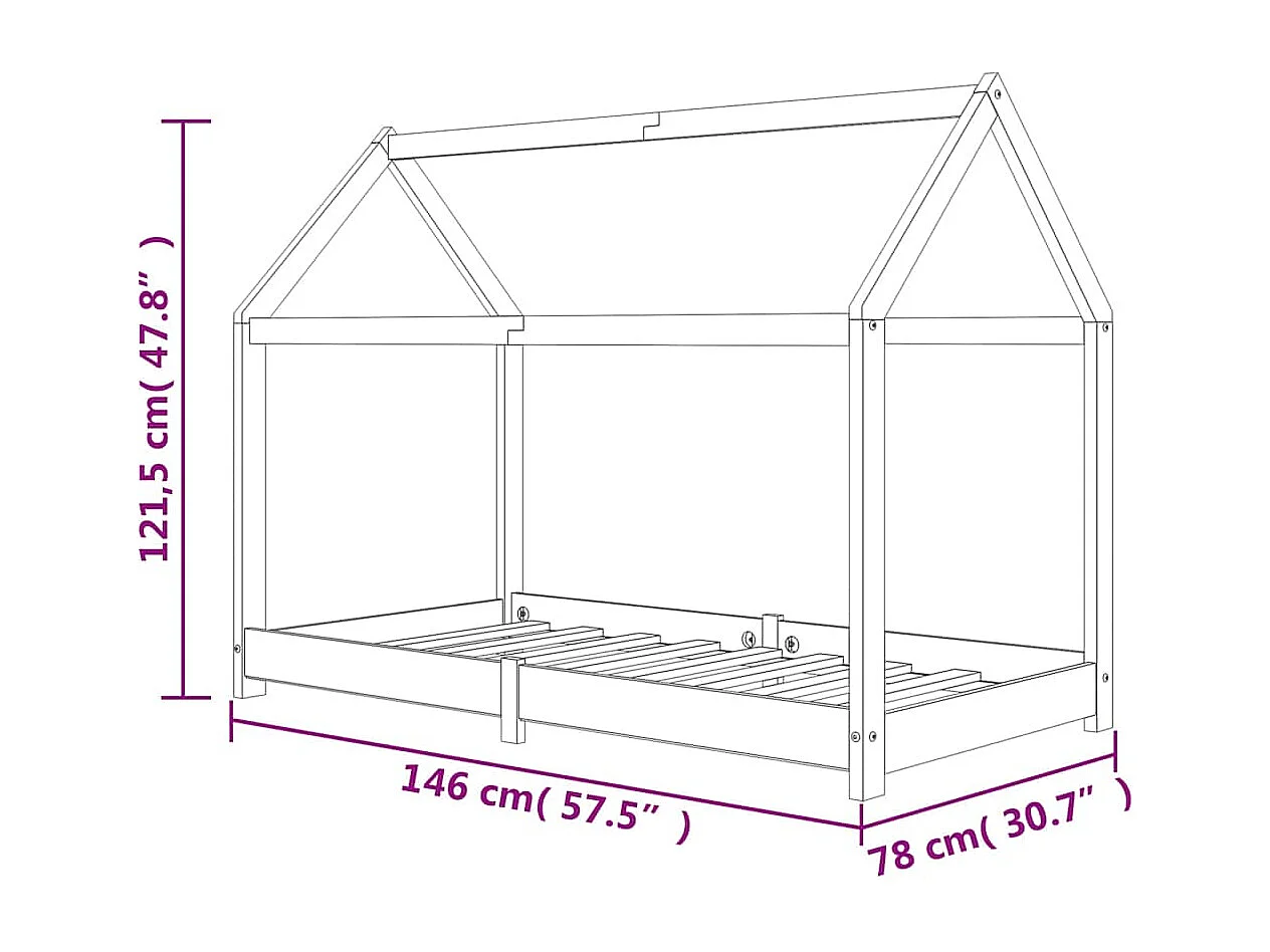 Kinderbedframe massief grenenhout wit 70x140 cm