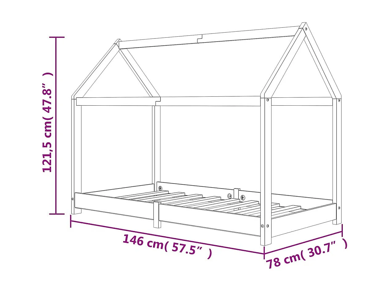 Kinderbedframe massief grenenhout wit 70x140 cm