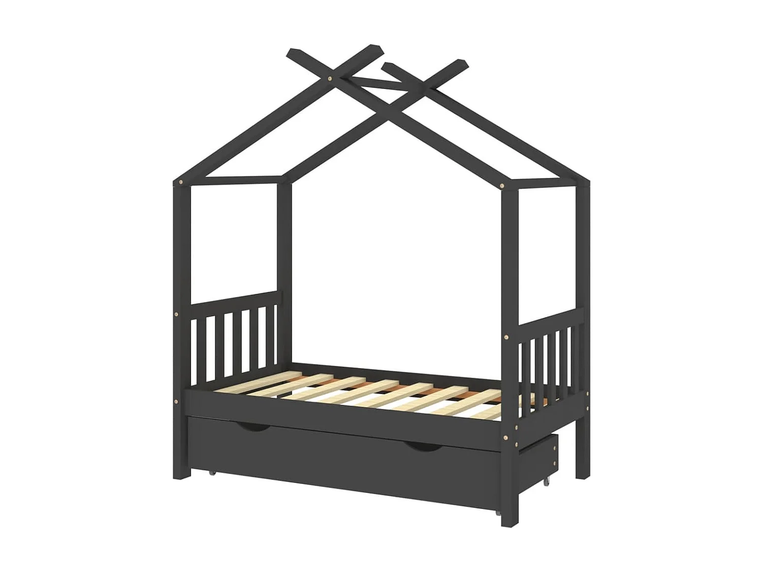 Kinderbedframe met lade grenenhout donkergrijs 70x140 cm