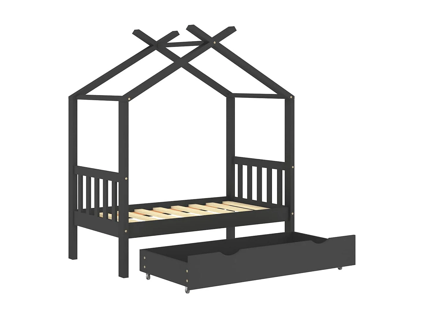Kinderbedframe met lade grenenhout donkergrijs 70x140 cm