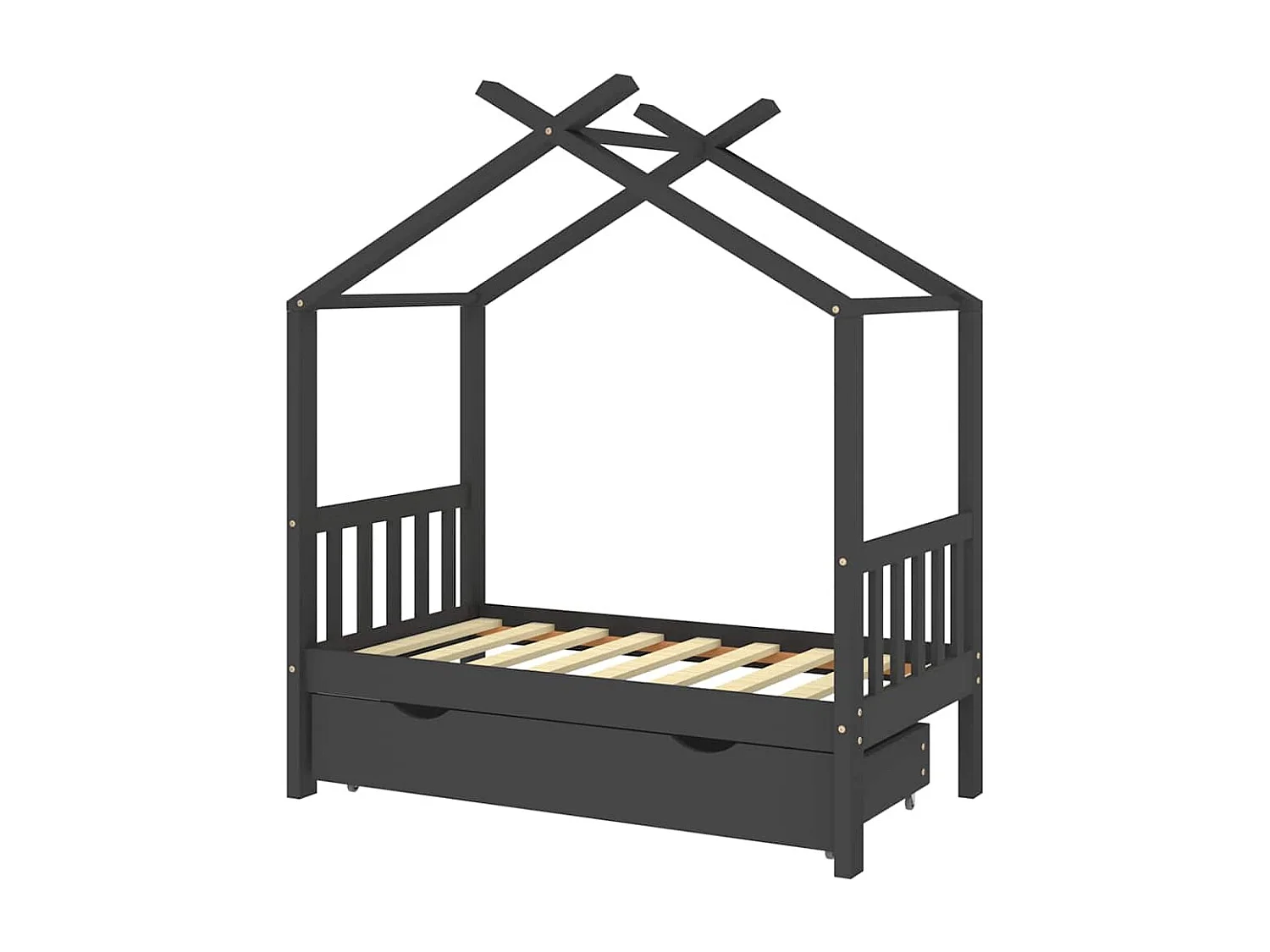 Cadre de lit enfant avec tiroir gris foncé pin massif 70x140 cm