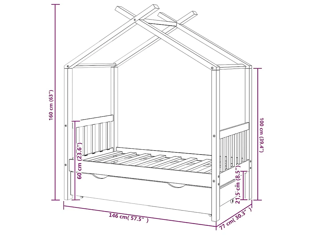 Giroletto per Bambini con Cassetto in Legno di Pino 70x140cm