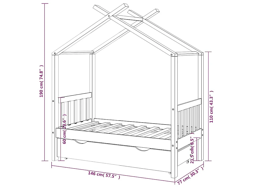 Giroletto per Bambini con Cassetto in Legno di Pino 70x140cm