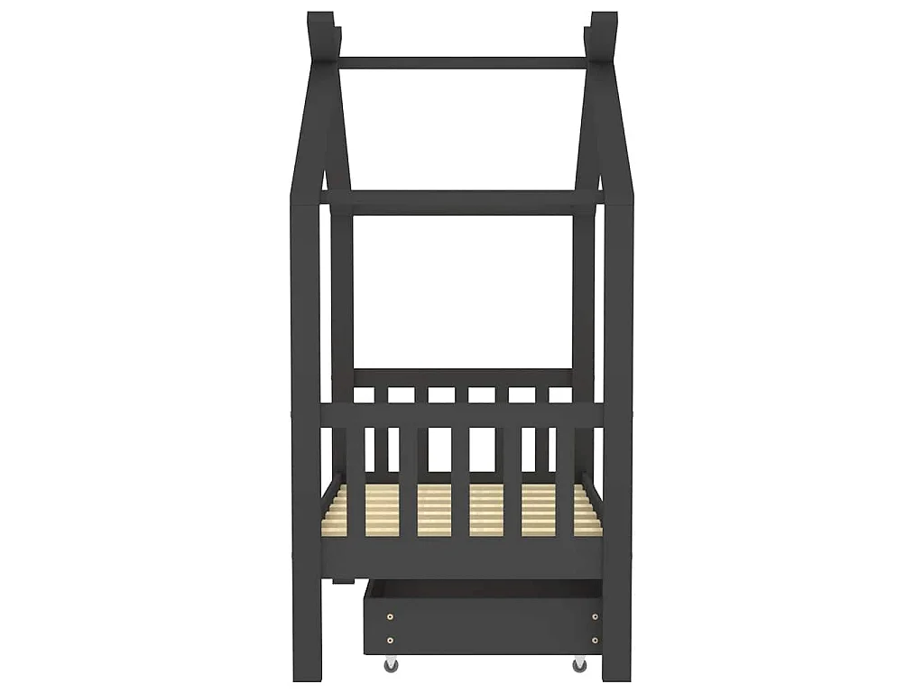 Cadre de lit enfant avec tiroir gris foncé pin massif 70x140 cm