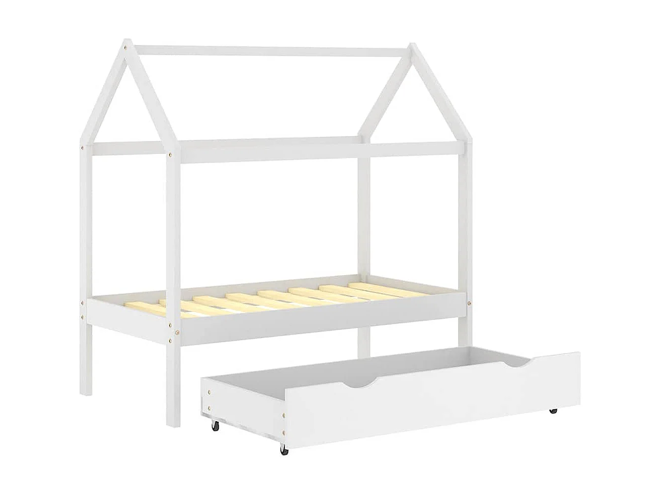 Estructura de cama infantil y cajón madera pino blanca 70x140cm