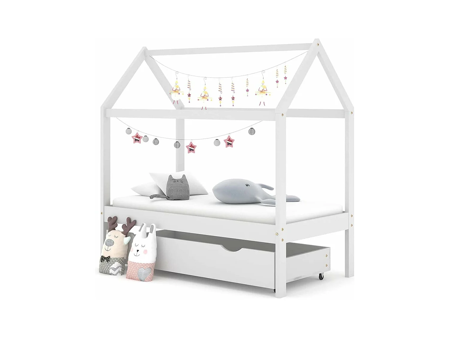 Cadre de lit d'enfant avec un tiroir Blanc Pin massif 70x140 cm