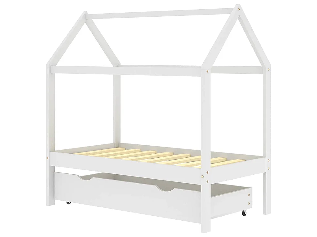 Cadre de lit d'enfant avec un tiroir Blanc Pin massif 70x140 cm