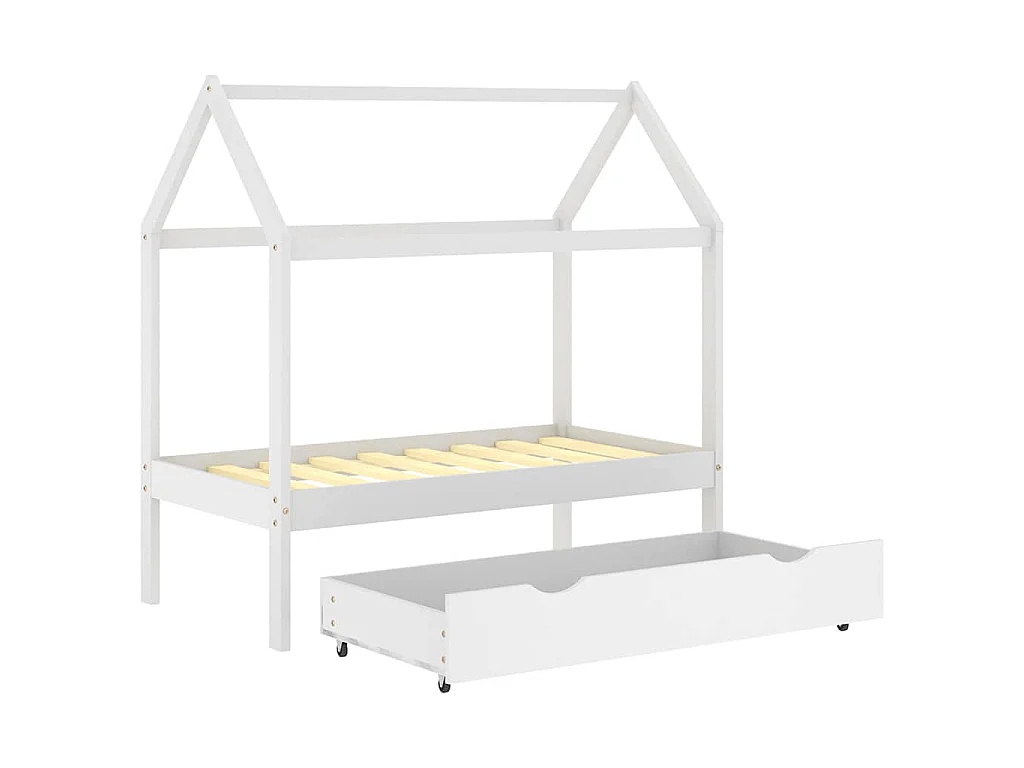 Cadre de lit d'enfant avec un tiroir Blanc Pin massif 70x140 cm