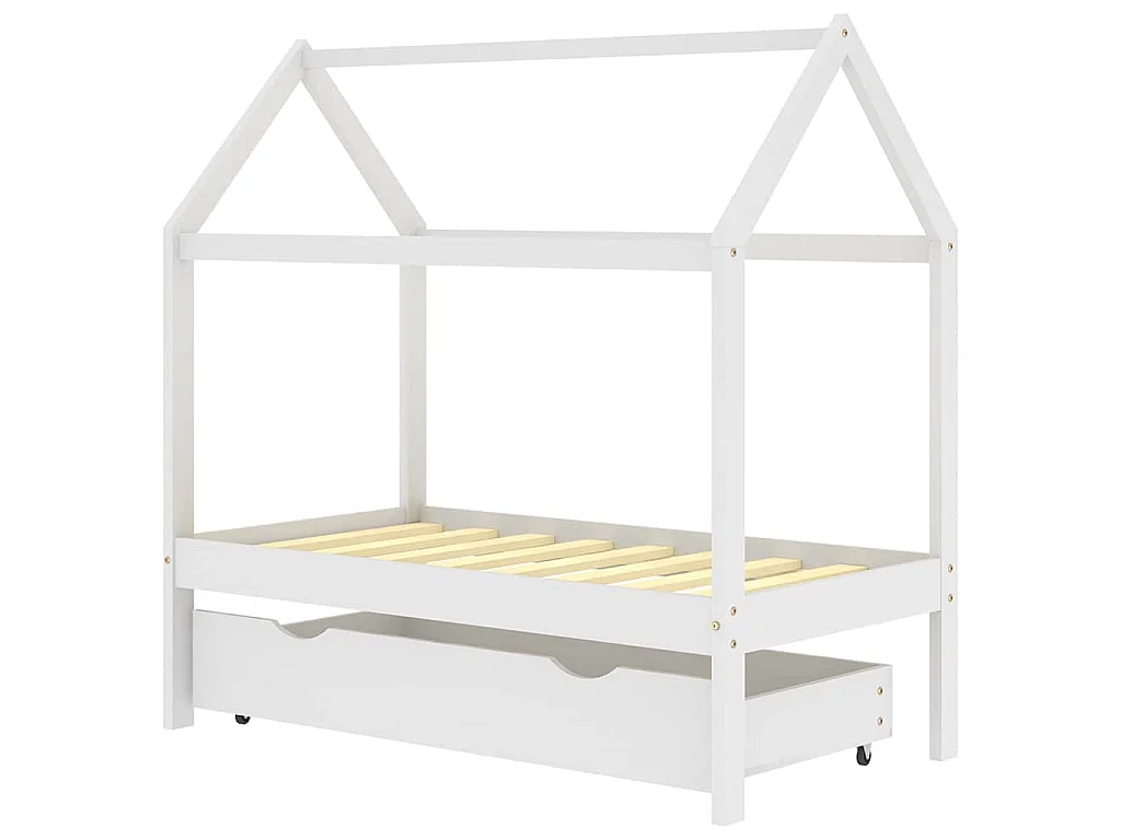 Cadre de lit d'enfant avec un tiroir Blanc Pin massif 70x140 cm