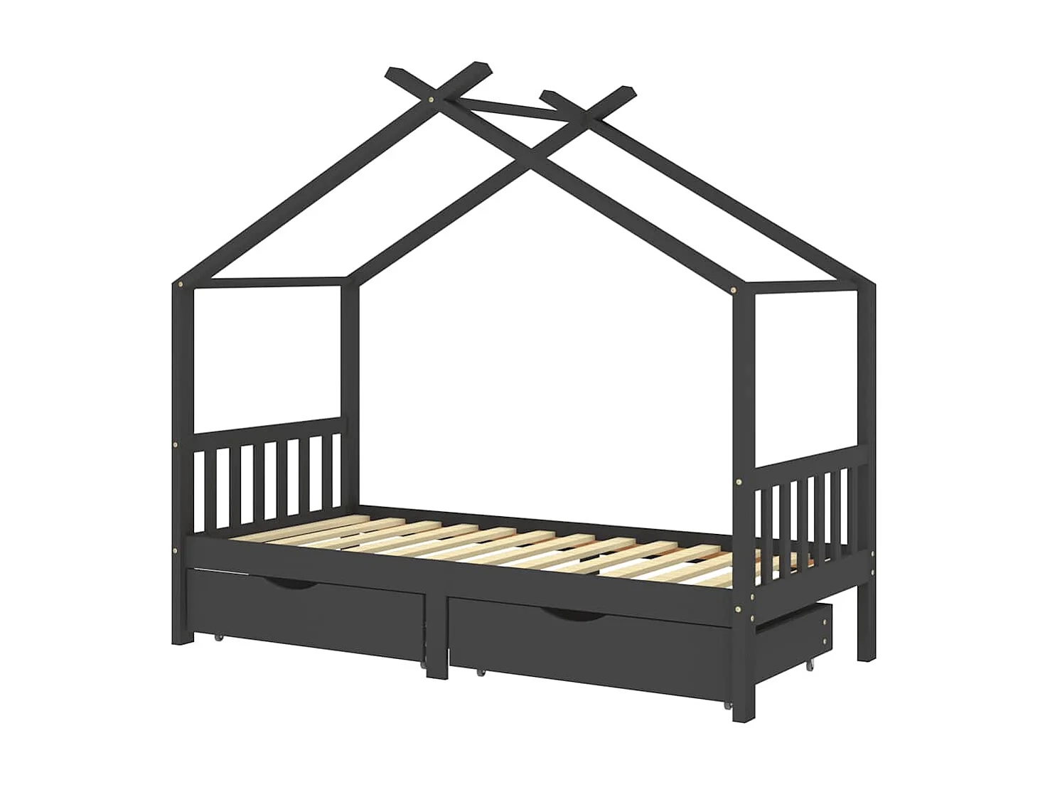 Giroletto Bambini Cassetti Grigio Scuro Pino Massello 90x200 cm