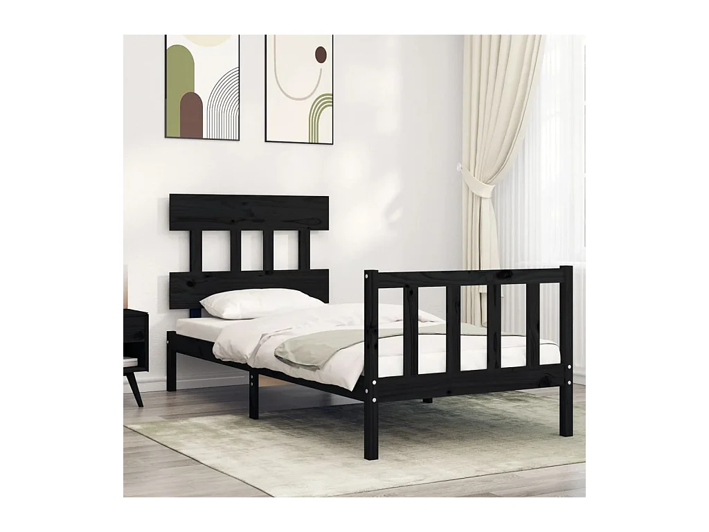 Cadre de lit sans matelas noir bois de pin massif