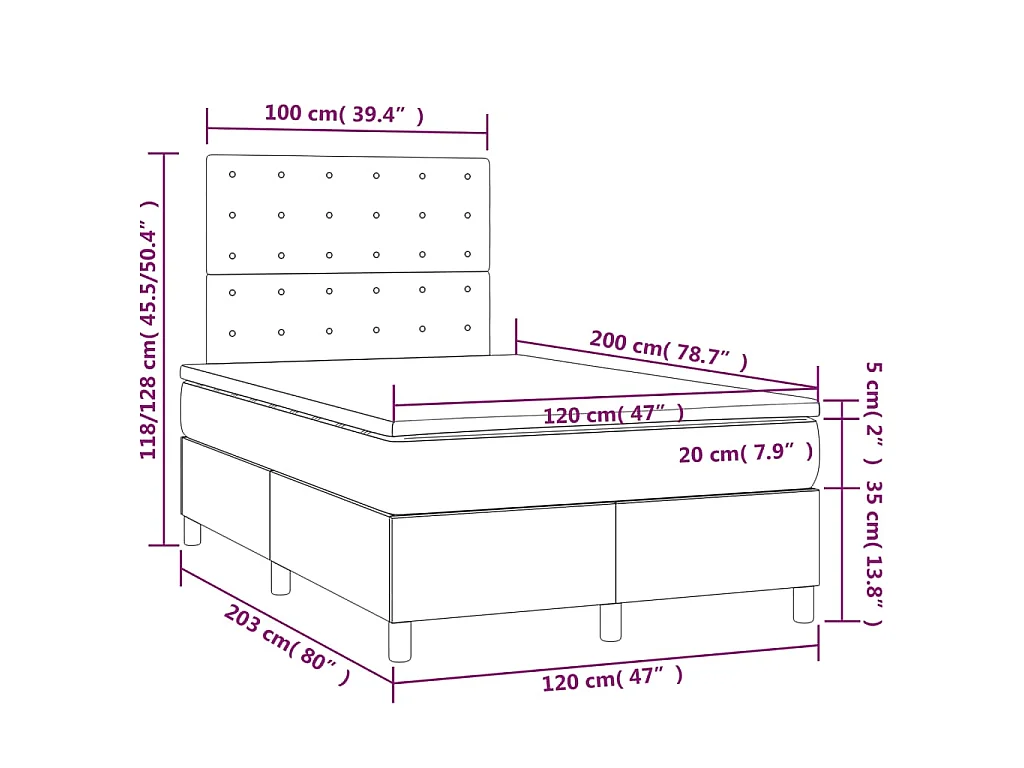 Boxspringbett mit Matratze & LED Creme 120x200 cm Stoff