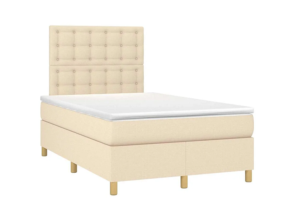 Cama box spring con colchón y LED tela crema 120x200 cm