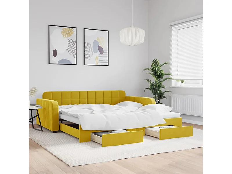 Tagesbett Ausziehbar mit Schubladen Gelb 100x200 cm Samt