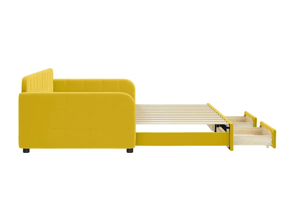 Slaapbank met onderschuifbed en lades 100x200 cm fluweel geel