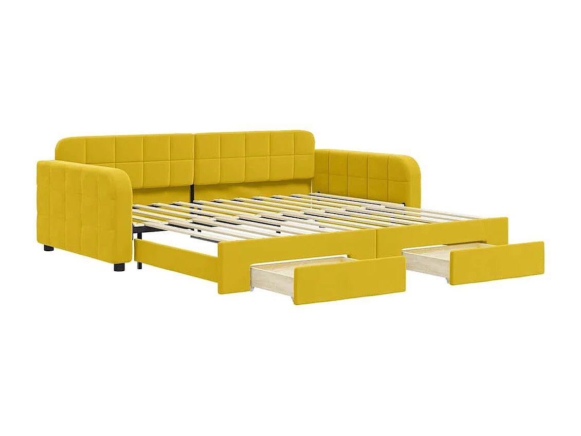 Slaapbank met onderschuifbed en lades 100x200 cm fluweel geel