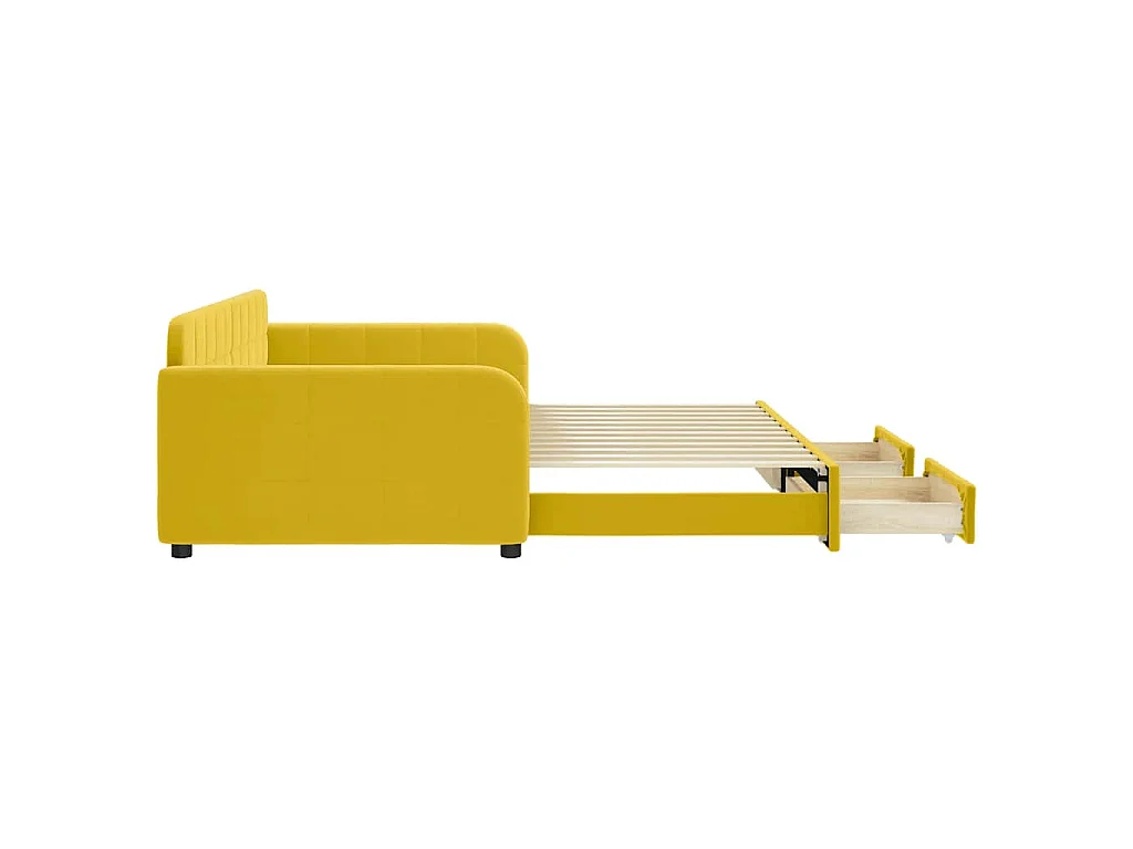 Slaapbank met onderschuifbed en lades 100x200 cm fluweel geel