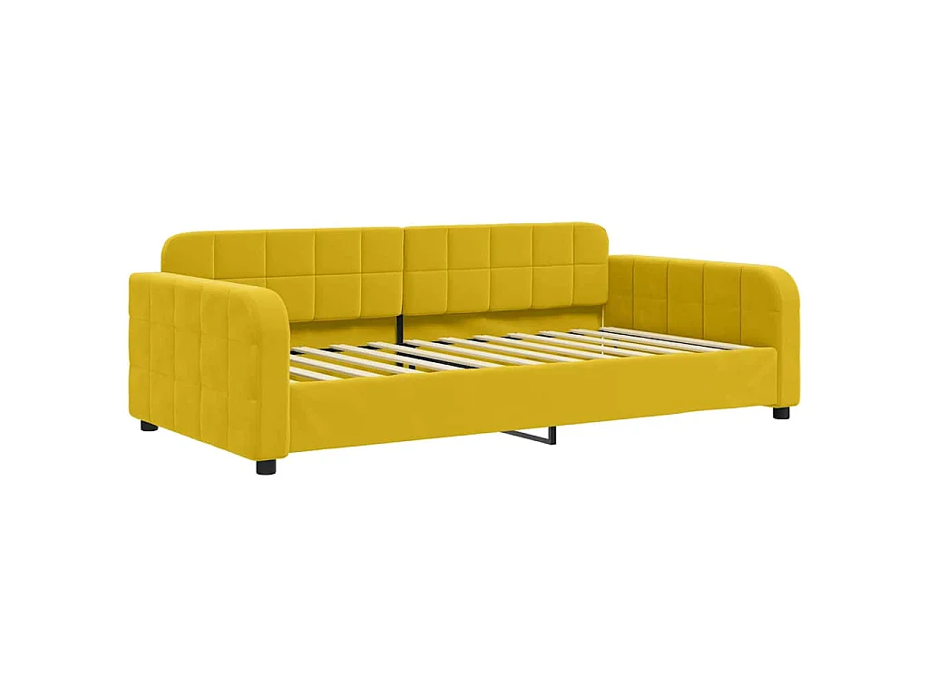 Slaapbank met onderschuifbed en lades 100x200 cm fluweel geel