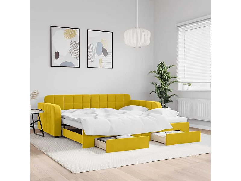 Divano Letto Estraibile con Cassetti Giallo 100x200cm Velluto