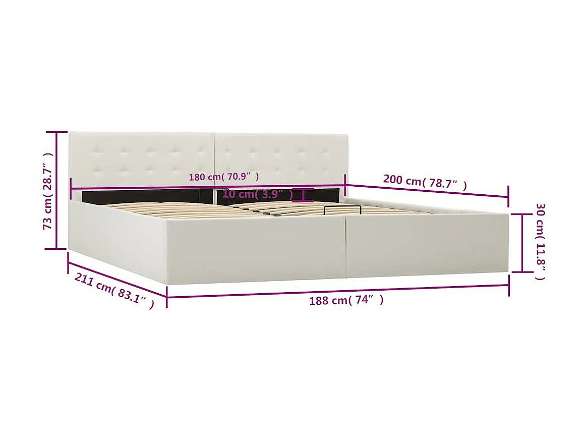 Giroletto con Contenitore Idraulico Bianco Similpelle 180x200cm