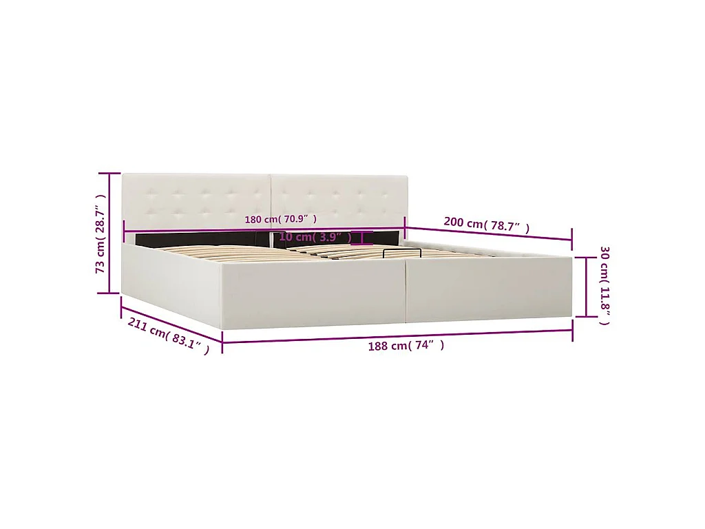 Giroletto con Contenitore Idraulico Bianco Similpelle 180x200cm
