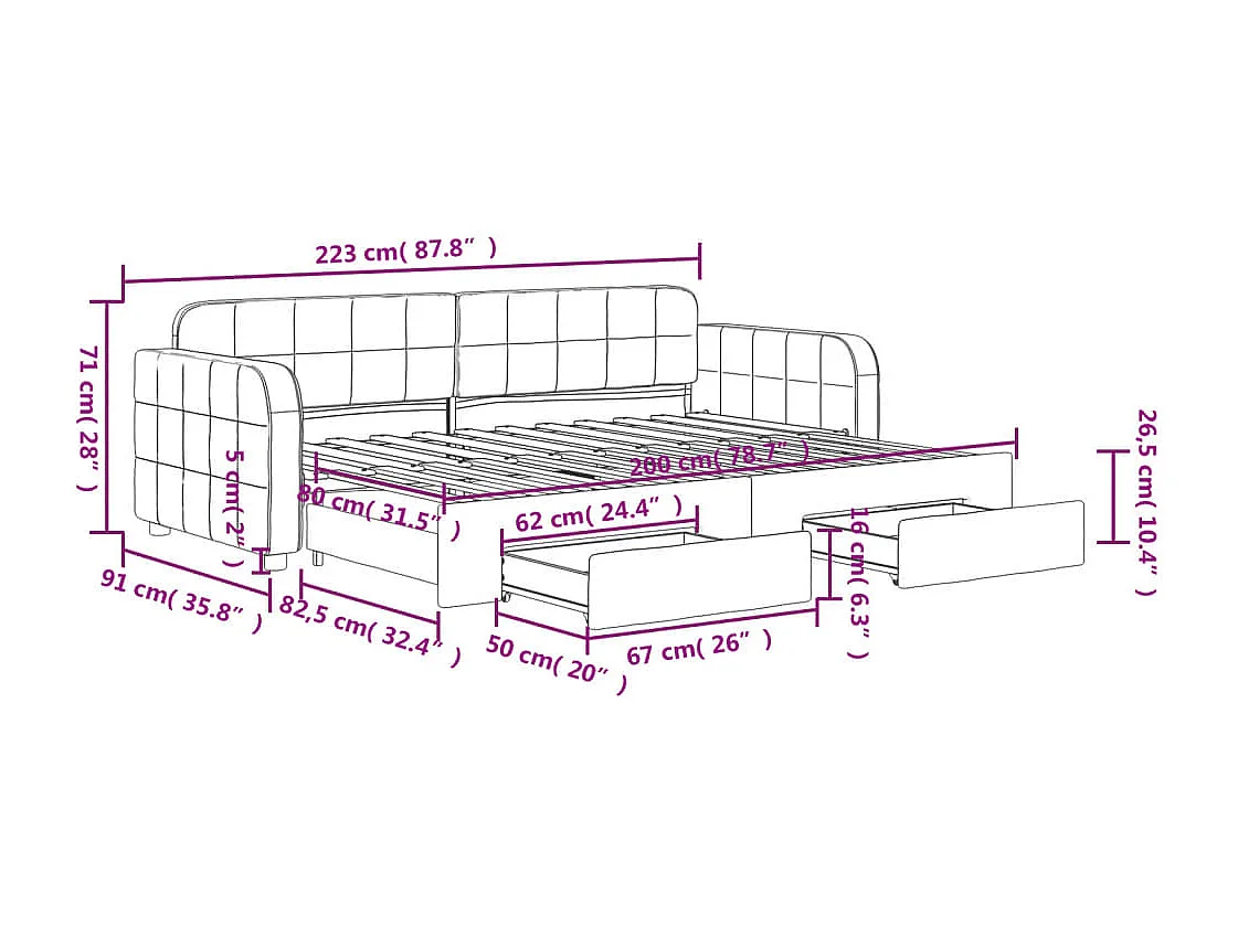 Tagesbett Ausziehbar mit Schubladen Gelb 80x200 cm Samt