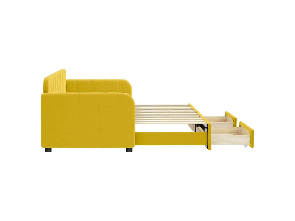 Slaapbank met onderschuifbed en lades 80x200 cm fluweel geel