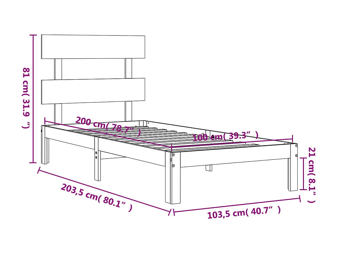 Giroletto senza Materasso Bianco 100x200 cm Legno Massello Pino