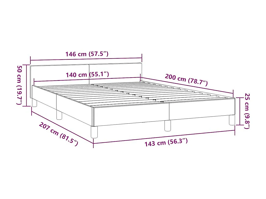 Cadre de lit avec tête de lit sans matelas bleu 140x200cm tissu