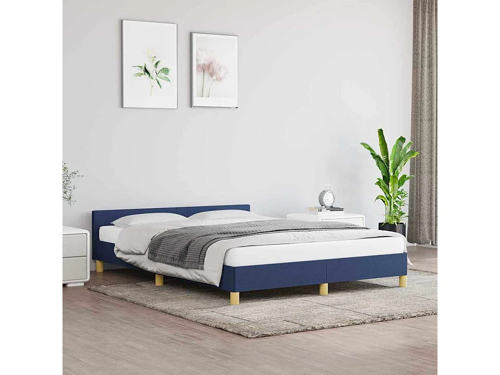 Cadre de lit avec tête de lit sans matelas bleu 140x200cm tissu