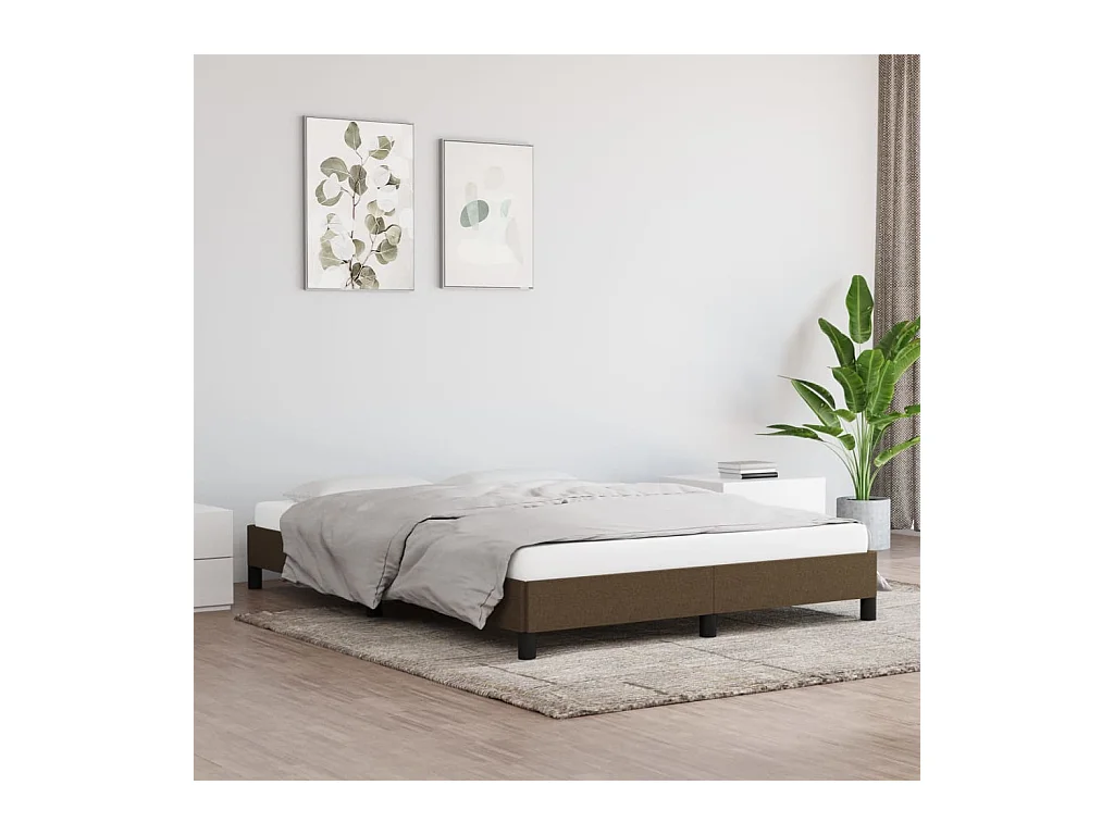 Cadre de lit sans matelas marron foncé 140x190 cm tissu