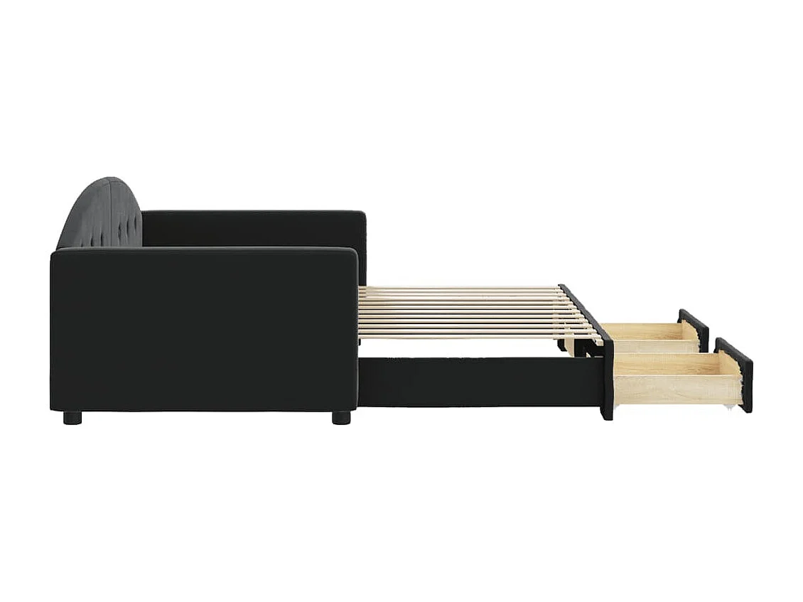 Slaapbank met onderschuifbed en lades 90x200 cm fluweel zwart