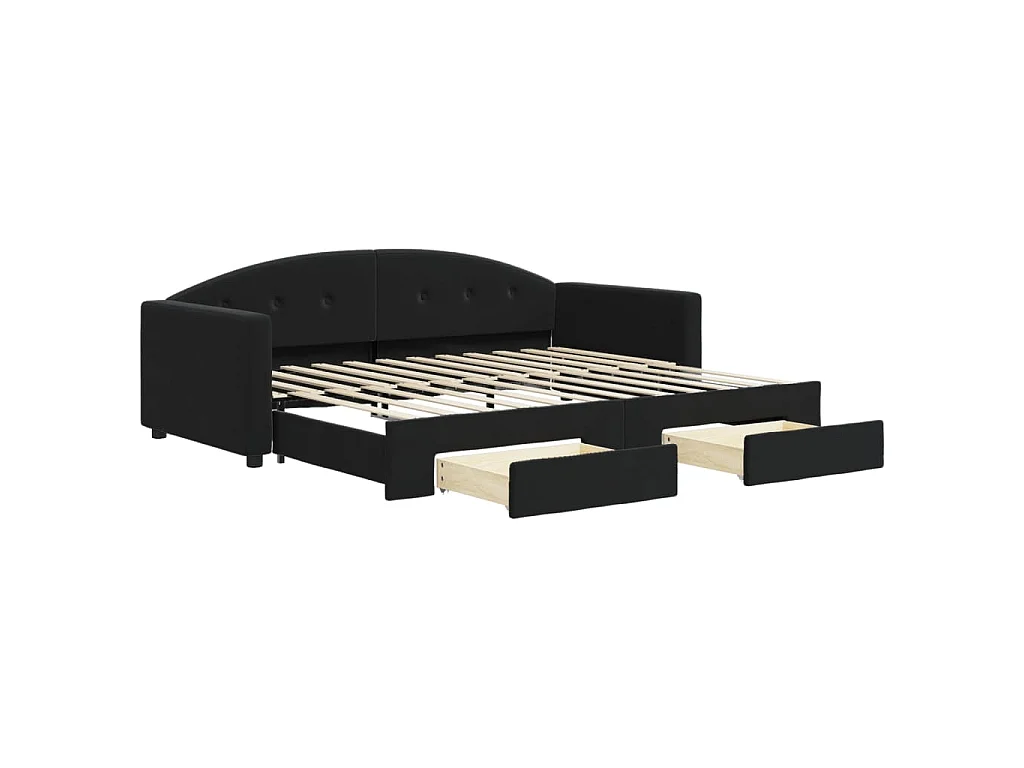 Lit de jour avec gigogne et tiroirs sans matelas noir 90x200 cm